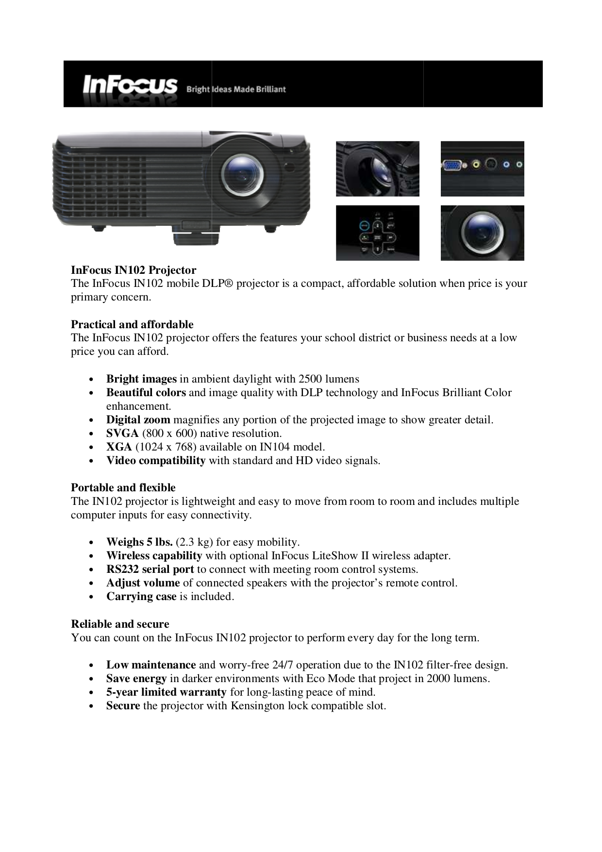 Download free pdf for InFocus IN102 Projector manual